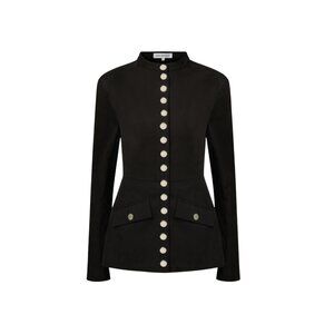 WeWoreWhat Slim Fit Silver Snap Button Black Blazer Jacket